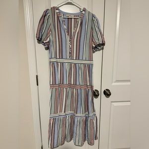 Loft fitted cotton striped long dress - size 14